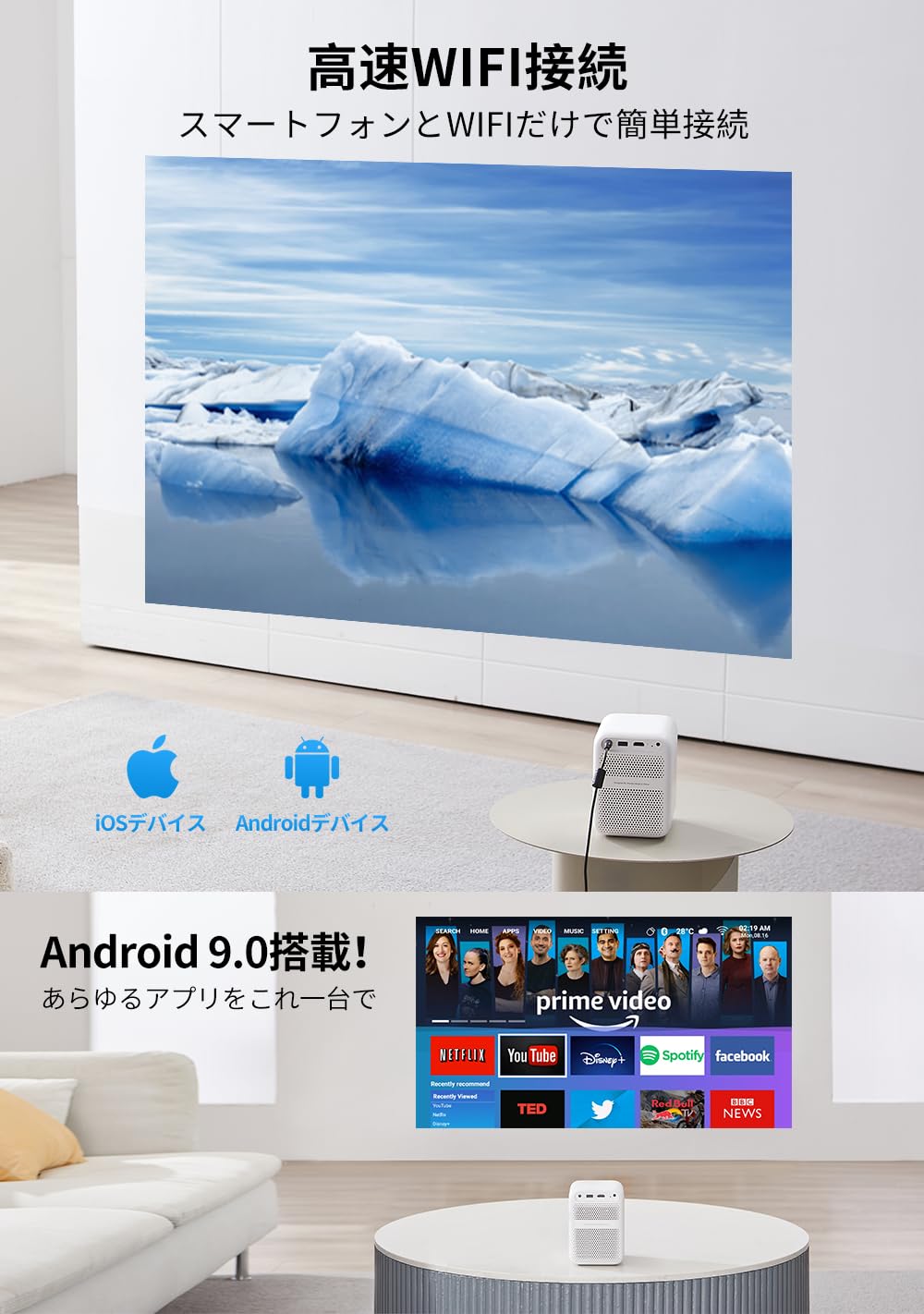 Amazon.co.jp: WANBO アップグレード版T2 MAX プロジェクター 小型家庭
